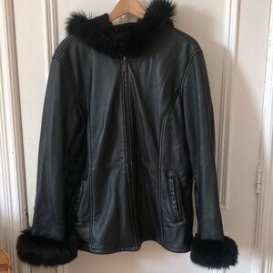 Vintage Leather and Fur Trim Coat Large